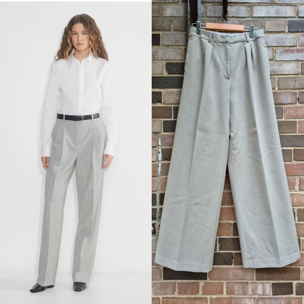 Aritzia Babaton Pleated Pant Wool Heather Chrome Grey